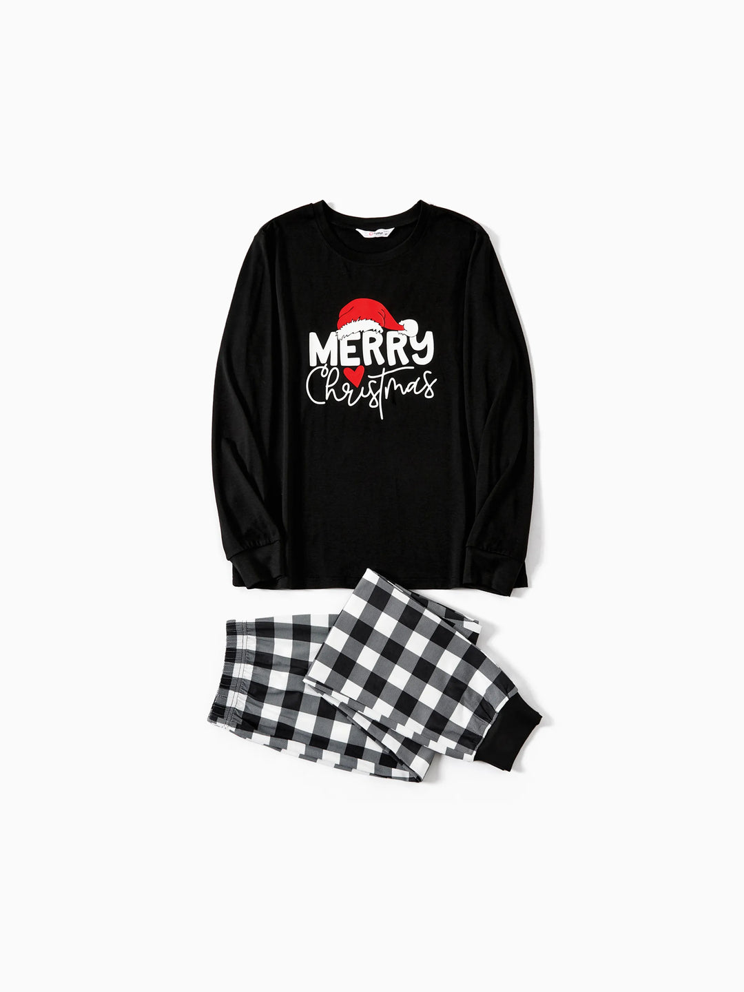 Conjunto de Pijamas de Manga Longa com Estampa de Letras que Brilham no Escuro para a Família, a Condizer no Natal, com Meias de Natal Preto+Branco