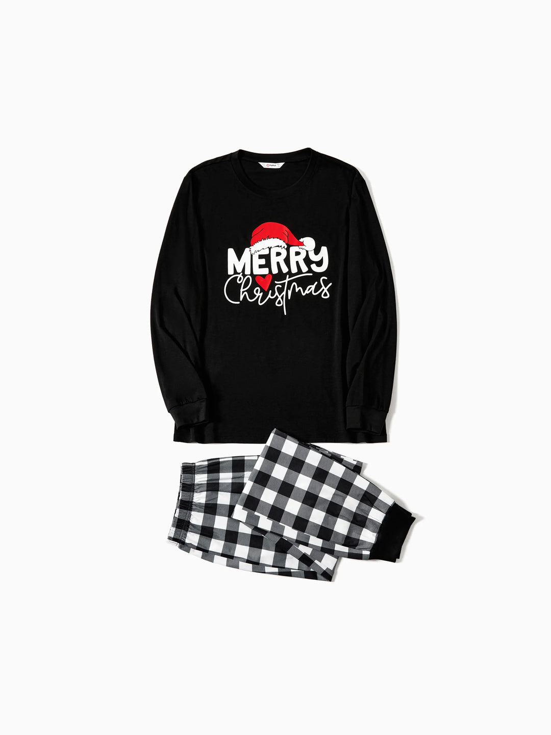 Conjunto de Pijamas de Manga Longa com Estampa de Letras que Brilham no Escuro para a Família, a Condizer no Natal, com Meias de Natal Preto+Branco