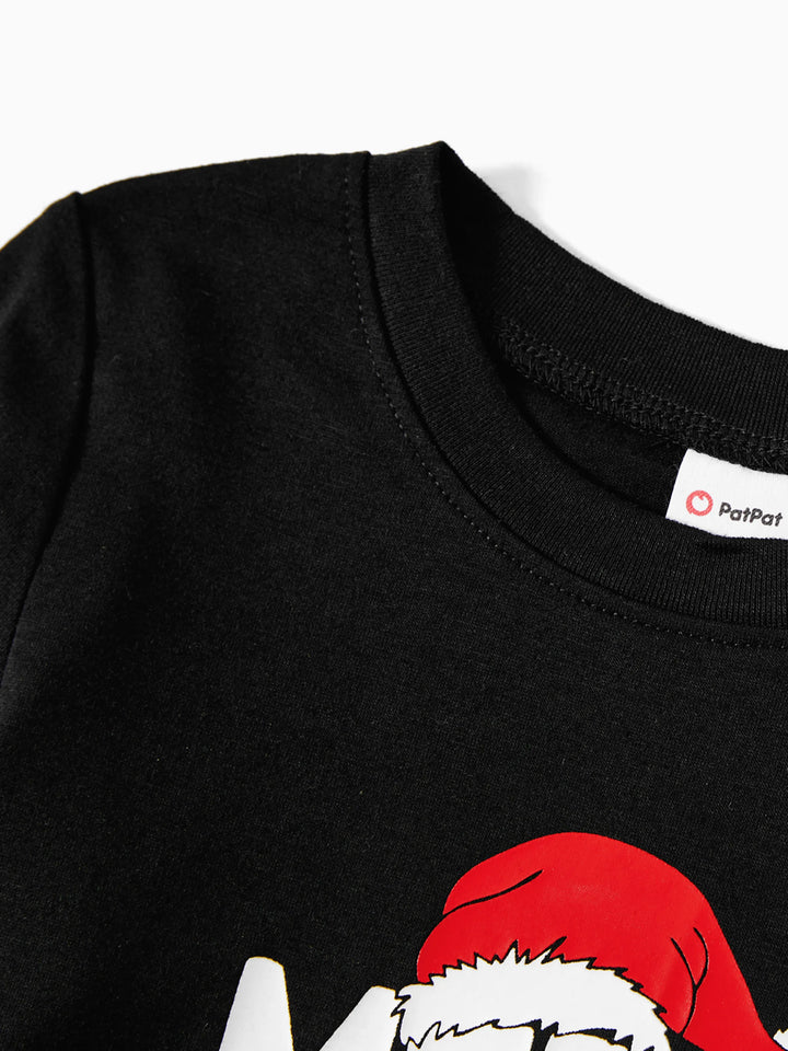 Conjunto de Pijamas de Manga Longa com Estampa de Letras que Brilham no Escuro para a Família, a Condizer no Natal, com Meias de Natal Preto+Branco