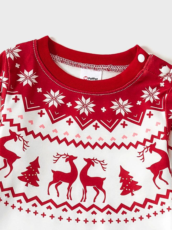 Conjuntos de Pijamas em Família com Estampa de Rena e Flocos de Neve para o Natal, Inclui Meias de Natal Vermelhas
