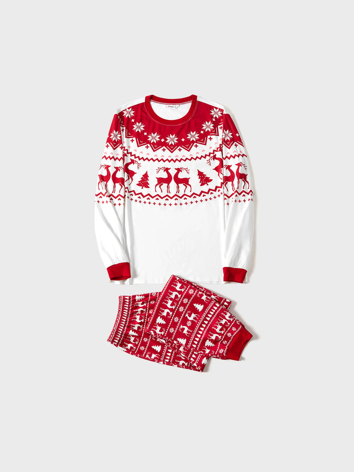 Conjuntos de Pijamas em Família com Estampa de Rena e Flocos de Neve para o Natal, Inclui Meias de Natal Vermelhas