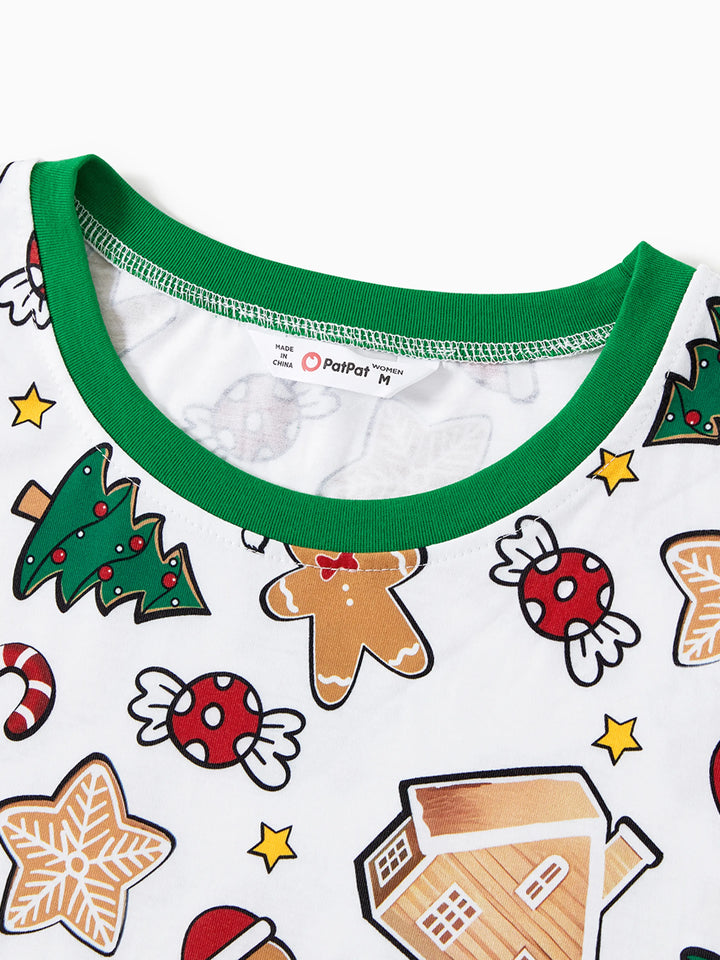 Pijamas de Casa de Gengibre em Conjunto para Família - PJs Verdes de Natal com Meias de Natal Multicores