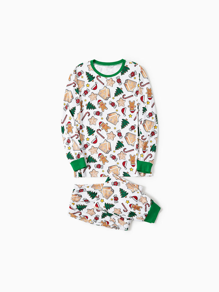 Pijamas de Casa de Gengibre em Conjunto para Família - PJs Verdes de Natal com Meias de Natal Multicores