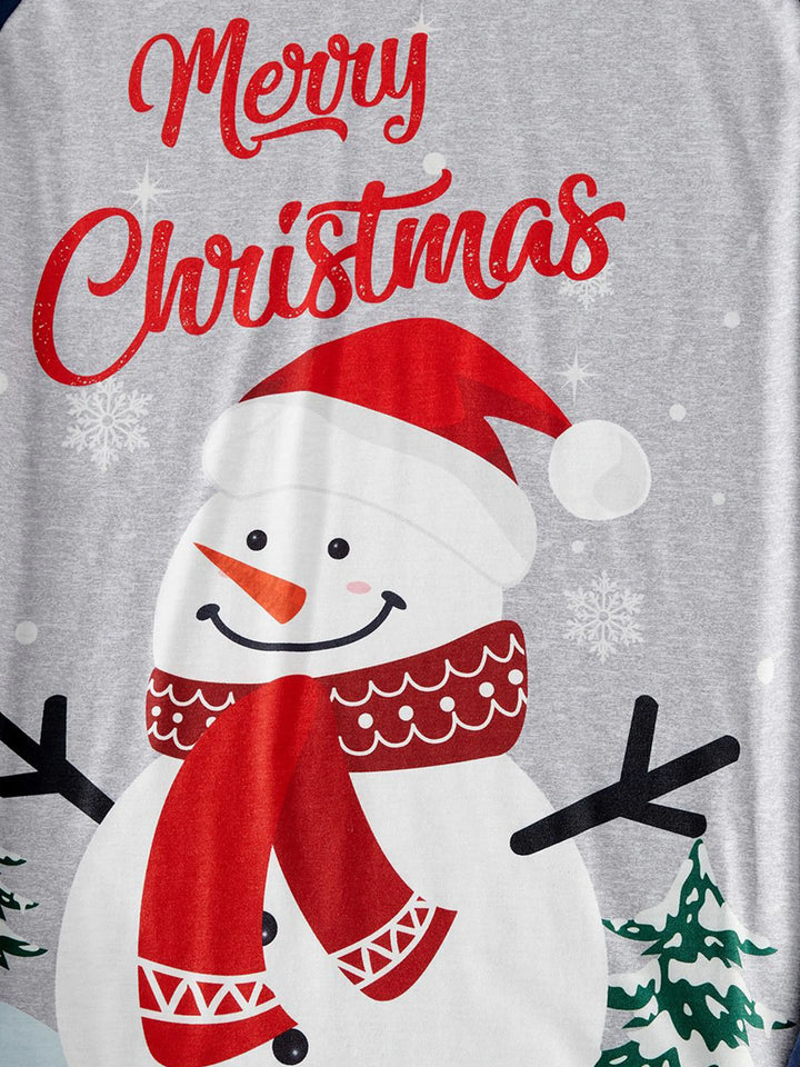 Conjuntos de Pijamas de Manga Raglan para Família com Estampas de Boneco de Neve e Carta de Natal, com Meias de Natal Coloridas