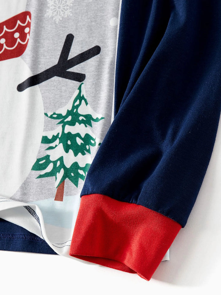 Conjuntos de Pijamas de Manga Raglan para Família com Estampas de Boneco de Neve e Carta de Natal, com Meias de Natal Coloridas