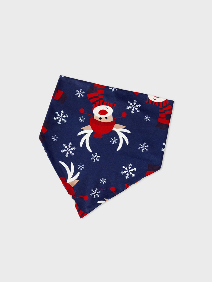 Pijamas de Natal para Família com Padrão de Renas, Conjunto de Pijamas com Manga Raglan em Grande Gráfico e Meias de Natal. Cores: Azul Escuro / Branco / Vermelho.