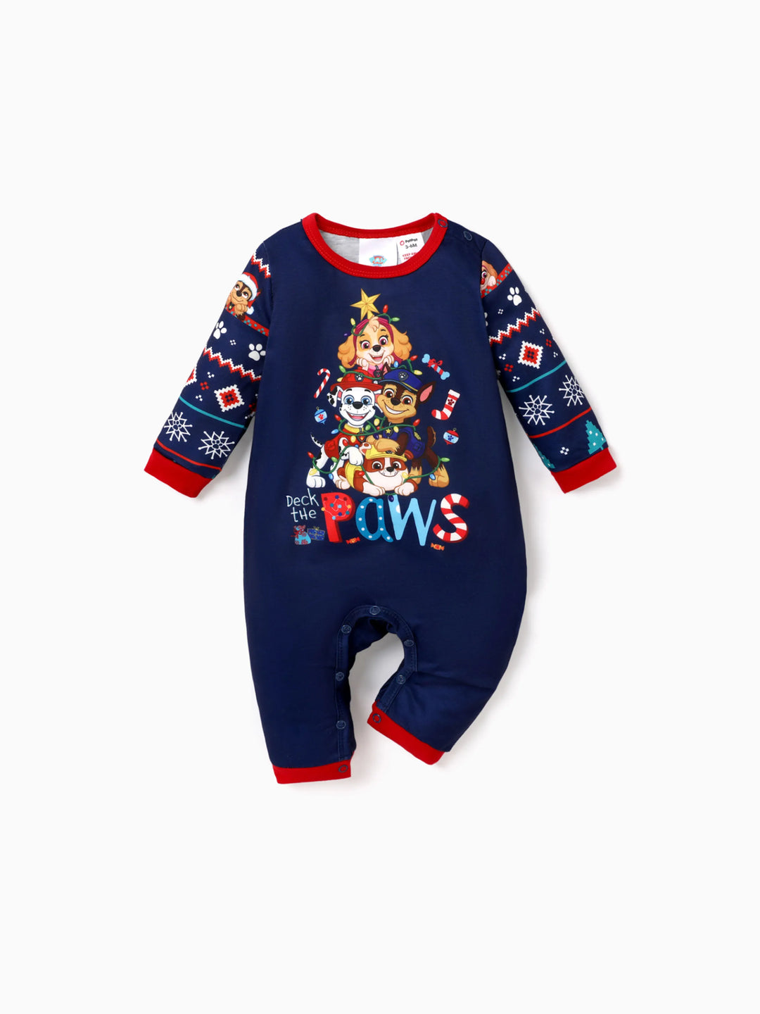 Conjuntos de Pijamas de Manga Longa com Estampado Integral da PAW Patrol para toda a família, acompanhados de Meias de Natal.