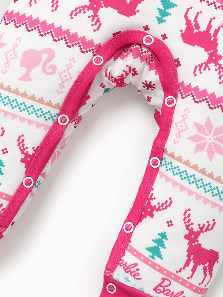 Conjuntos de Pijamas Barbie Mãe e Filha com Estampado de Neve e Renas para o Natal, Incluindo Meias de Natal