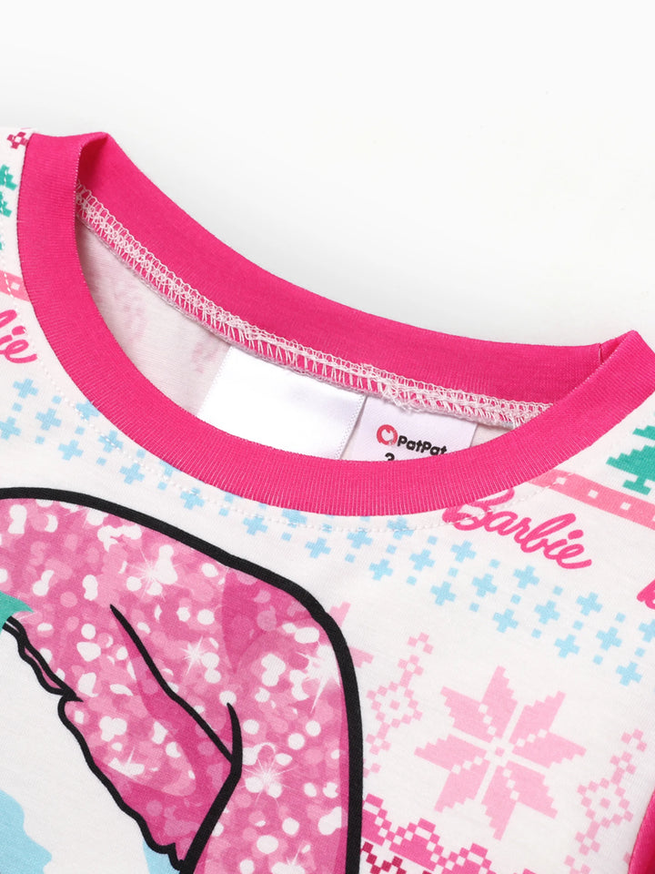 Conjuntos de Pijamas Barbie Mãe e Filha com Estampado de Neve e Renas para o Natal, Incluindo Meias de Natal