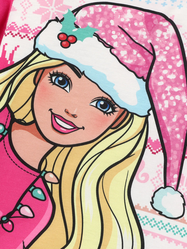 Conjuntos de Pijamas Barbie Mãe e Filha com Estampado de Neve e Renas para o Natal, Incluindo Meias de Natal