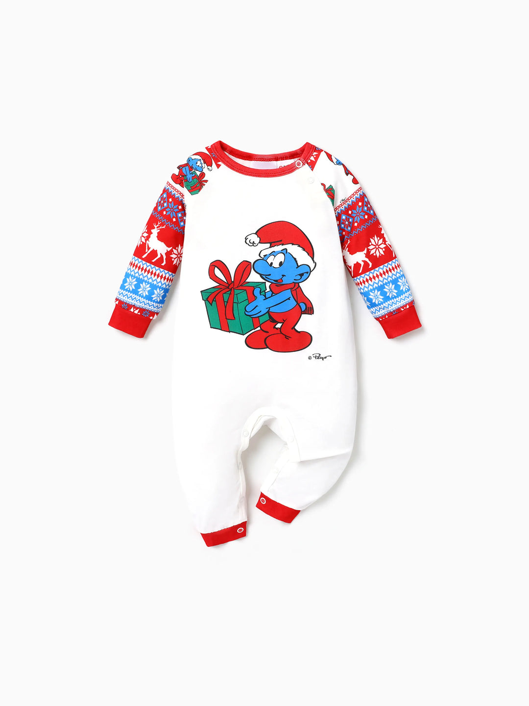 Conjuntos de Pijamas em Blocos de Cores para Famílias dos Smurfs, com Meias de Natal