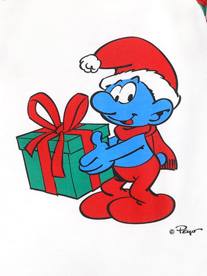 Conjuntos de Pijamas em Blocos de Cores para Famílias dos Smurfs, com Meias de Natal