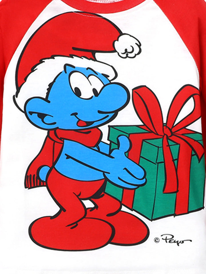 Conjuntos de Pijamas em Blocos de Cores para Famílias dos Smurfs, com Meias de Natal