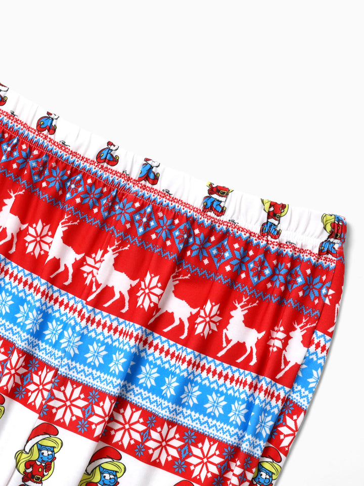 Conjuntos de Pijamas em Blocos de Cores para Famílias dos Smurfs, com Meias de Natal