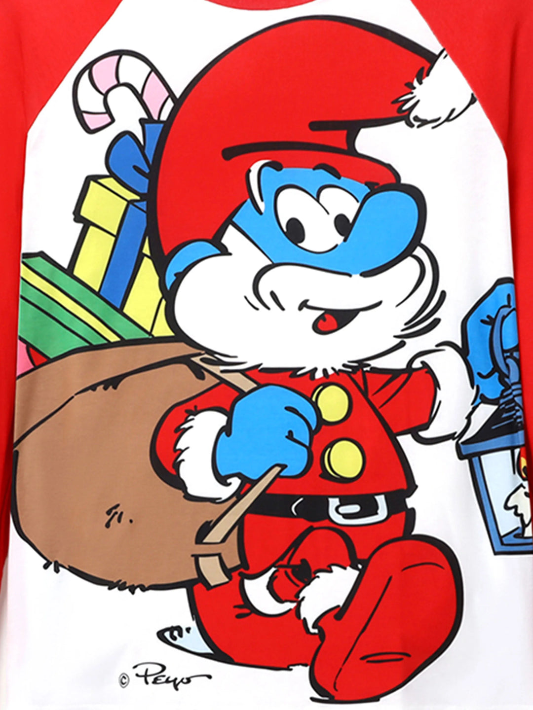 Conjuntos de Pijamas em Blocos de Cores para Famílias dos Smurfs, com Meias de Natal