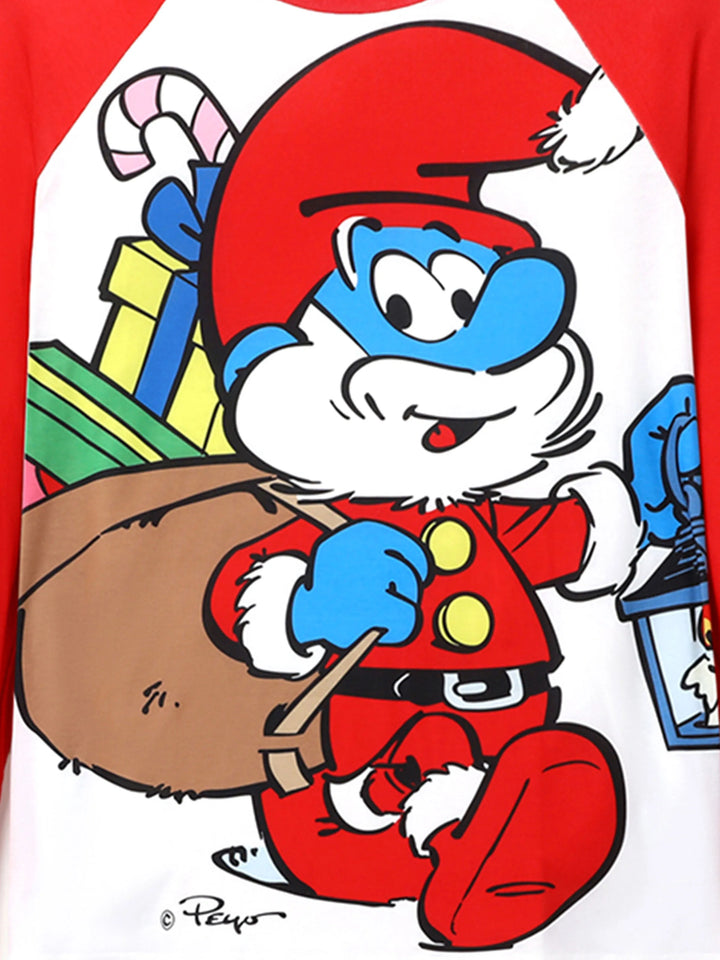 Conjuntos de Pijamas em Blocos de Cores para Famílias dos Smurfs, com Meias de Natal
