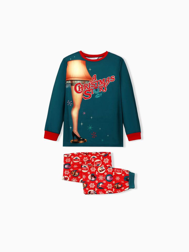 Conjunto de Pijamas Gráficos "A História de Natal" com Meias de Natal em Conjunto de Famílias Matching.