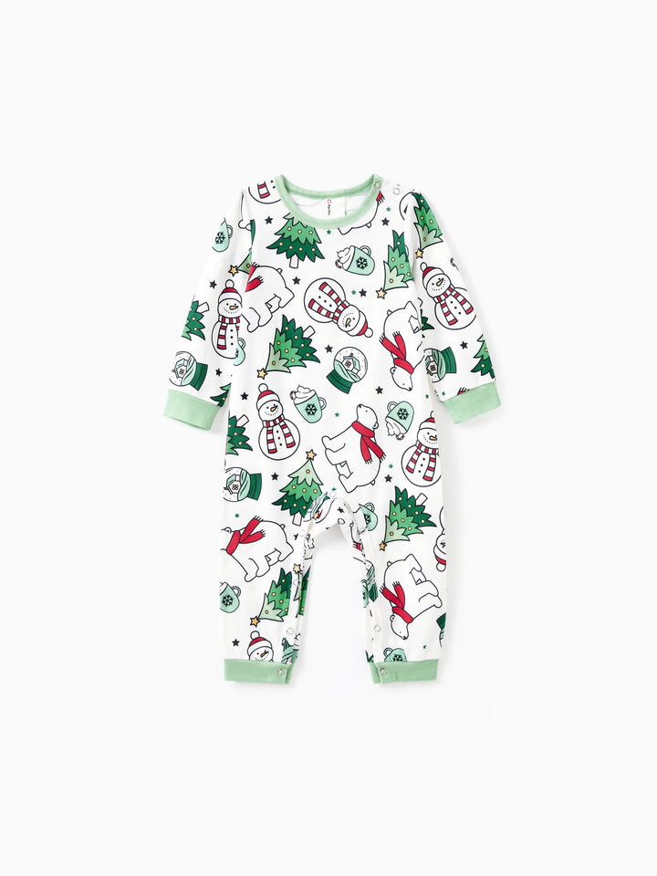 Conjunto de Pijamas de Natal em Família com Mangas Longas – T-Shirts Verdes Muito Felizes e Calças com Padrão, Inclui Meias de Natal – Verde Primavera Médio