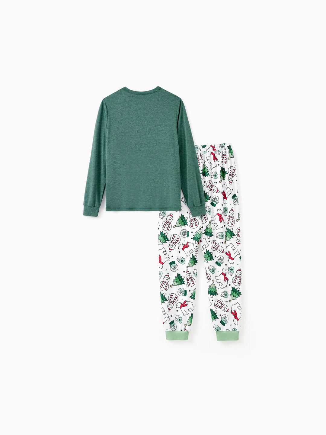 Conjunto de Pijamas de Natal em Família com Mangas Longas – T-Shirts Verdes Muito Felizes e Calças com Padrão, Inclui Meias de Natal – Verde Primavera Médio