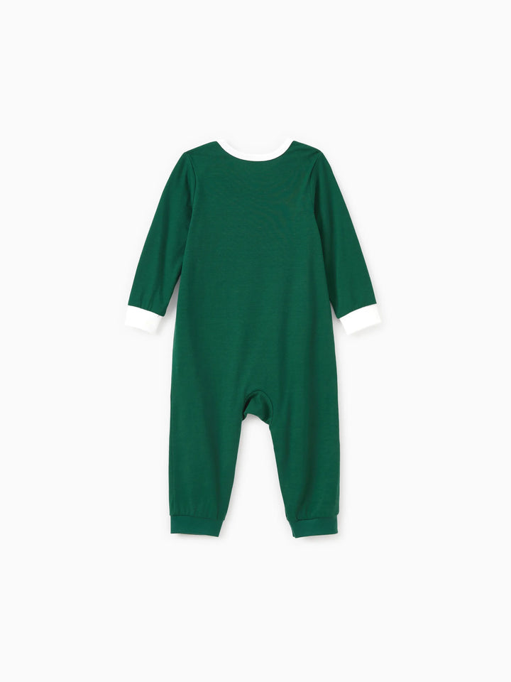 Conjunto de Pijamas em Conjunto Familiar para Natal com Tops a Brilhar no Escuro e Calças com Padrão de Renas, incluindo Meias de Natal - Verde Escuro