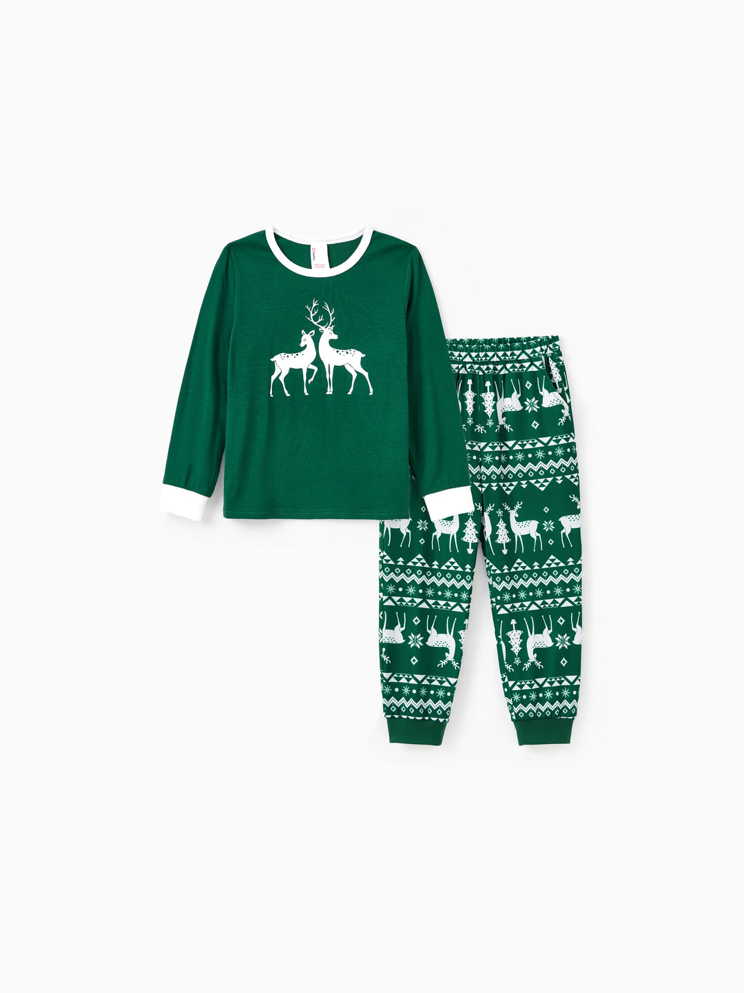 Conjunto de Pijamas em Conjunto Familiar para Natal com Tops a Brilhar no Escuro e Calças com Padrão de Renas, incluindo Meias de Natal - Verde Escuro