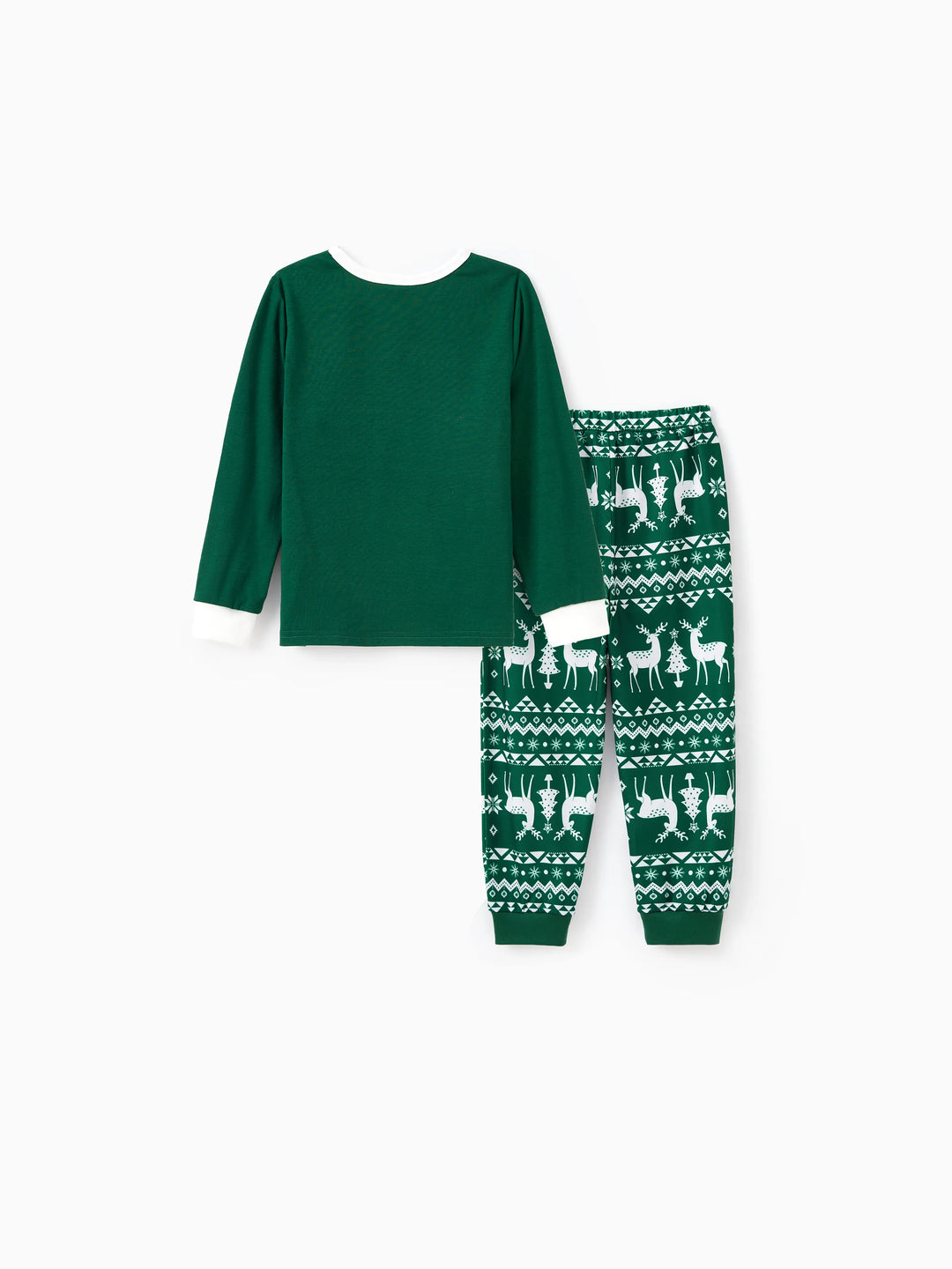 Conjunto de Pijamas em Conjunto Familiar para Natal com Tops a Brilhar no Escuro e Calças com Padrão de Renas, incluindo Meias de Natal - Verde Escuro