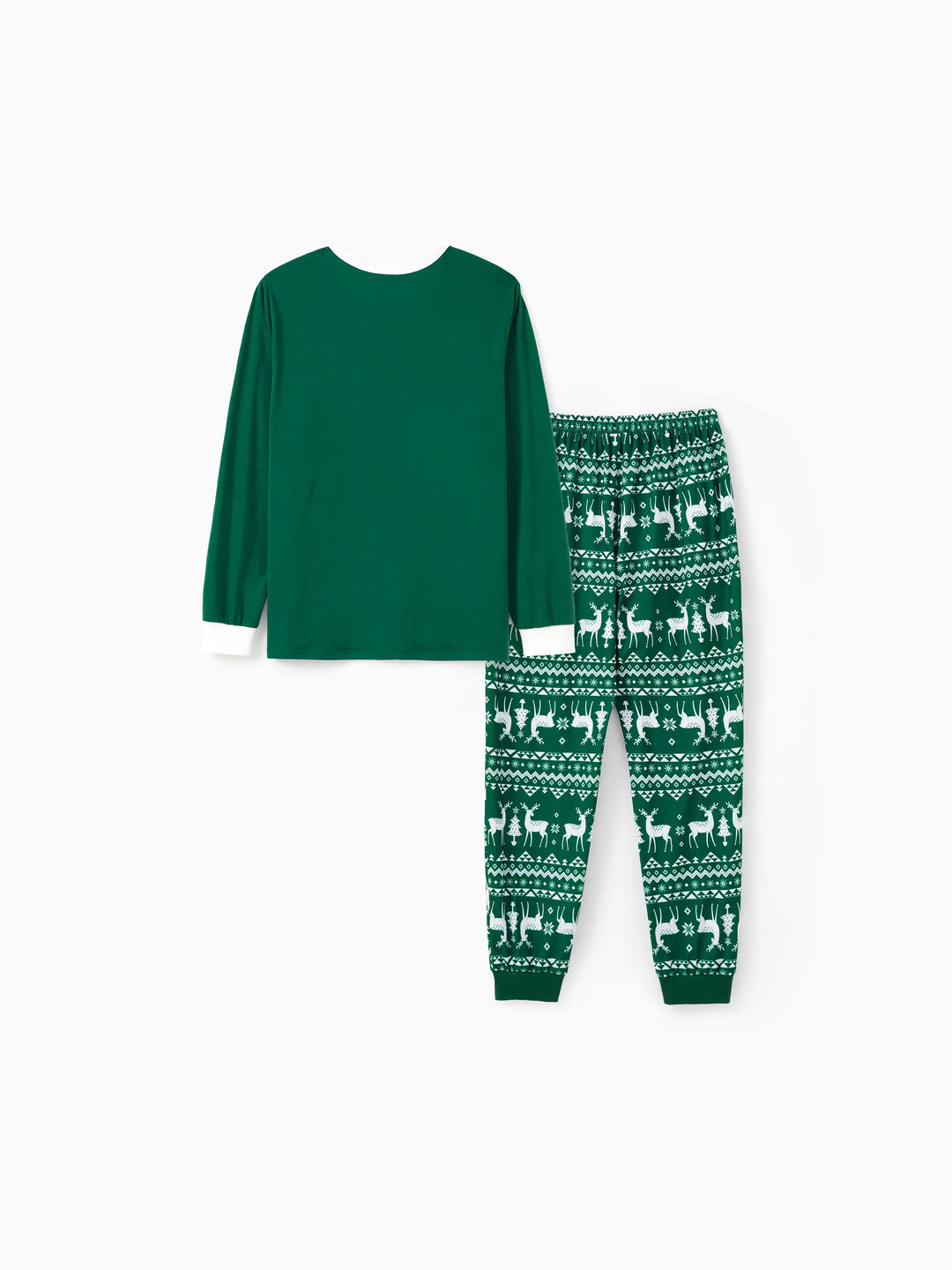 Conjunto de Pijamas em Conjunto Familiar para Natal com Tops a Brilhar no Escuro e Calças com Padrão de Renas, incluindo Meias de Natal - Verde Escuro