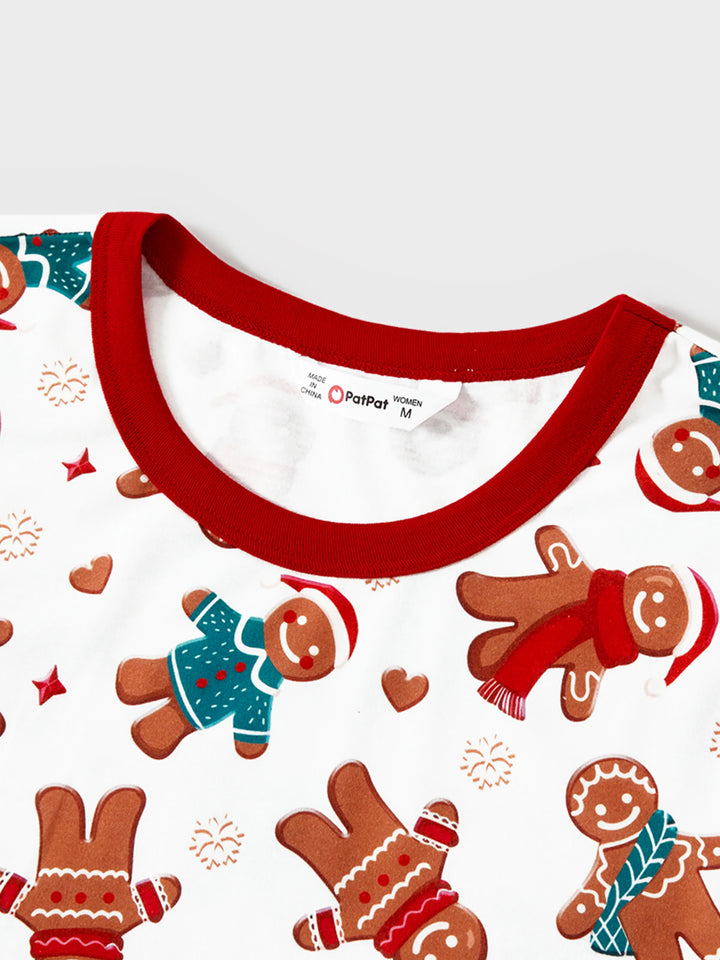 Conjuntos de Pijamas Correspondentes de Natal para Família com Impressão de Homem de Gengibre em Cartoon e Meias de Natal Brancas