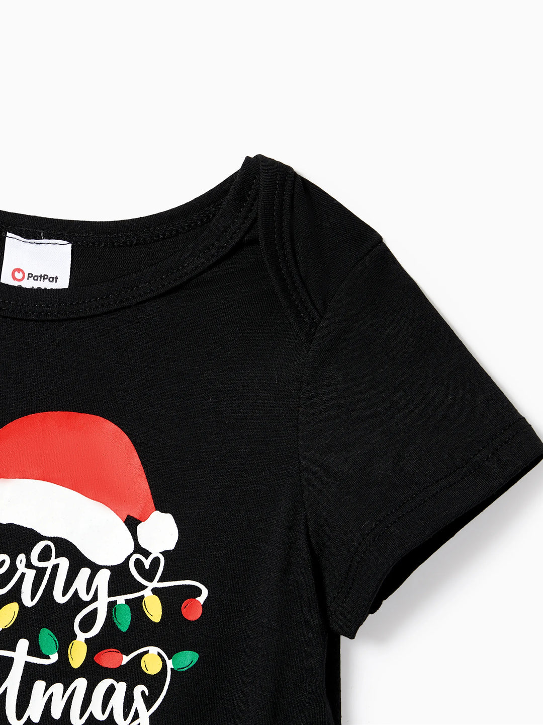 Conjuntos de Pijamas de Manga Curta em Preto com Impressão de Letras em Família e Lâmpadas Festivas para o Natal