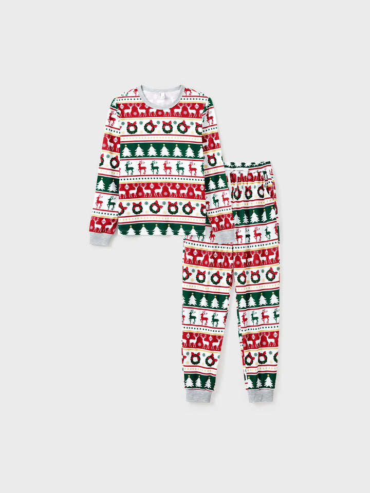 Conjunto de Pijamas de Natal para a Família com Padrão de Rena/Árvore de Natal e Meias de Natal em Cores Contrastantes
