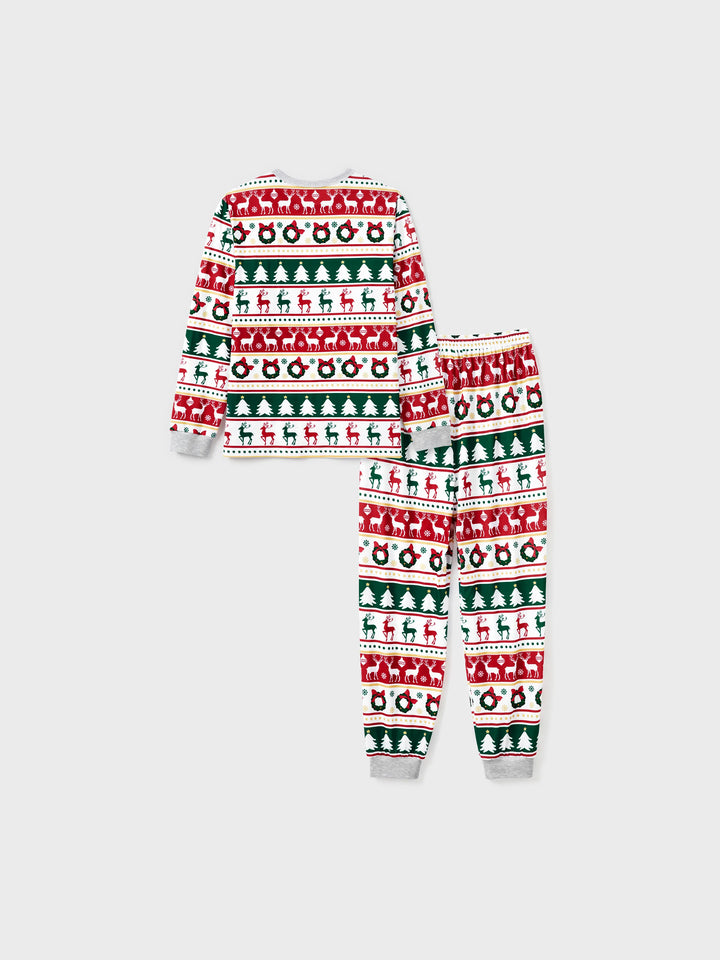 Conjunto de Pijamas de Natal para a Família com Padrão de Rena/Árvore de Natal e Meias de Natal em Cores Contrastantes