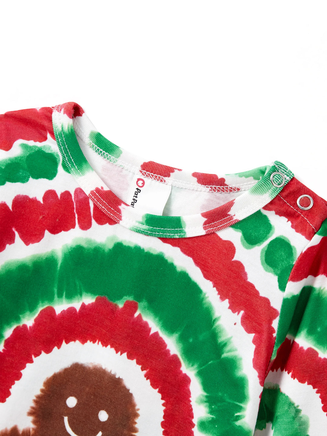 Conjuntos de Pijamas para a Família em Tie-Dye Vermelho e Verde com Homem de Gengibre e Meias de Natal Multicoloridas