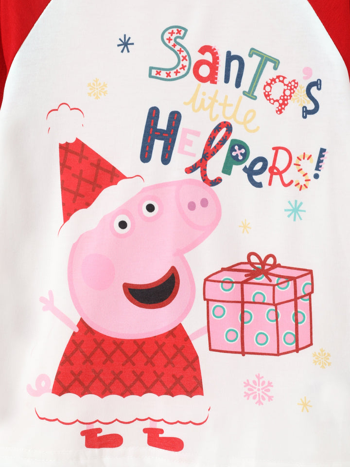 Conjunto de Pijamas Correspondentes da Família Peppa Pig com Impressão de Natal e Meias de Natal em Cor Block