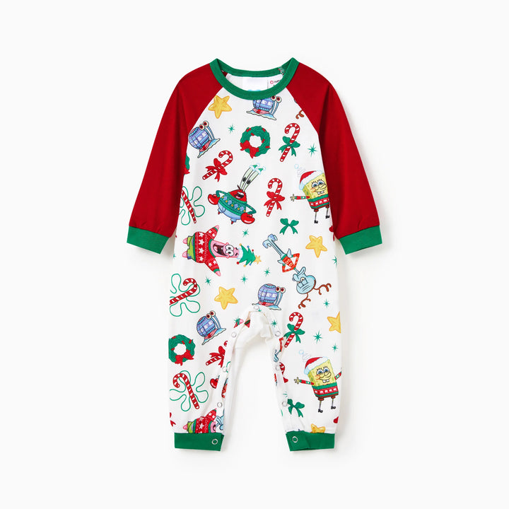 Conjuntos de Pijamas a Condizer da Família SpongeBob SquarePants com Estampado de Natal e Meias de Natal