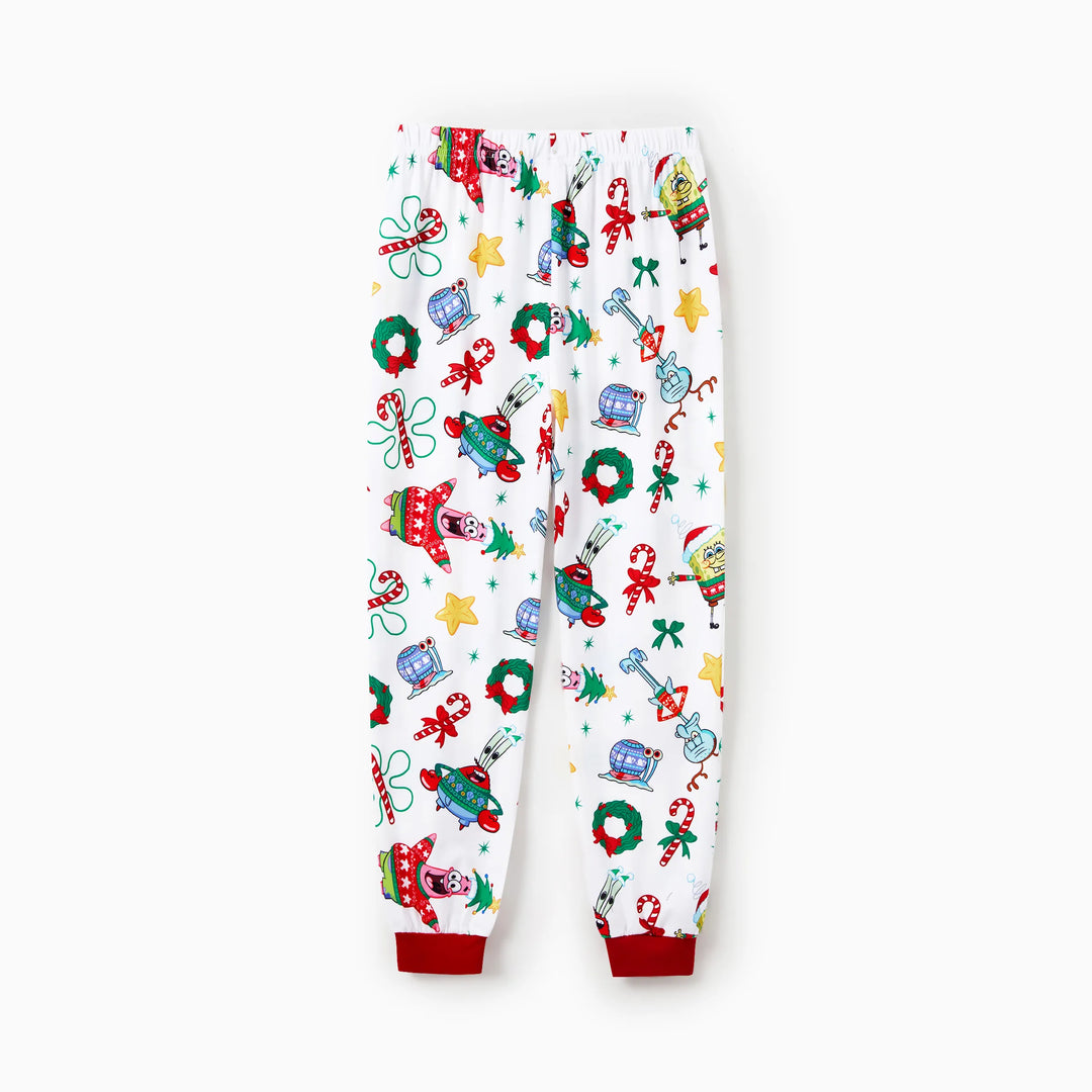Conjuntos de Pijamas a Condizer da Família SpongeBob SquarePants com Estampado de Natal e Meias de Natal