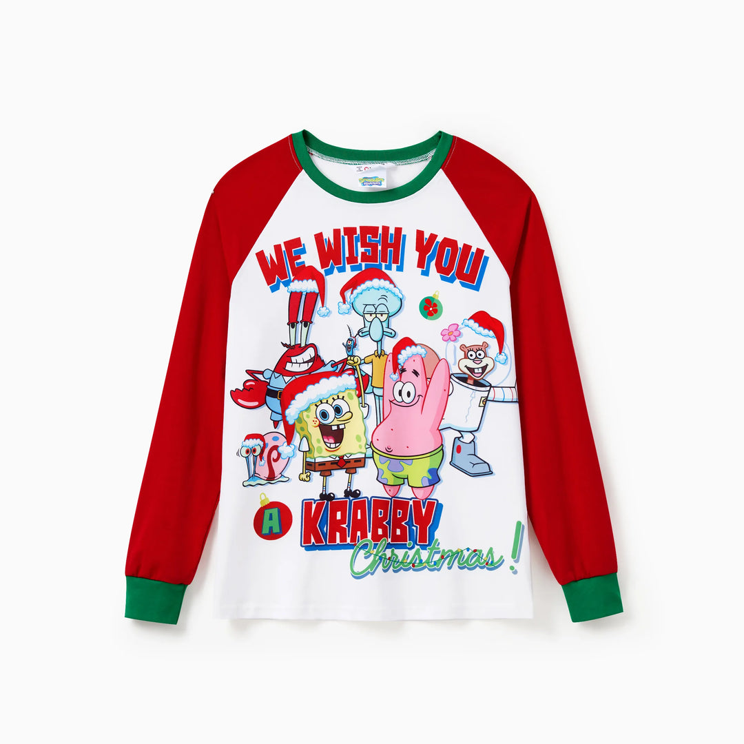 Conjuntos de Pijamas a Condizer da Família SpongeBob SquarePants com Estampado de Natal e Meias de Natal