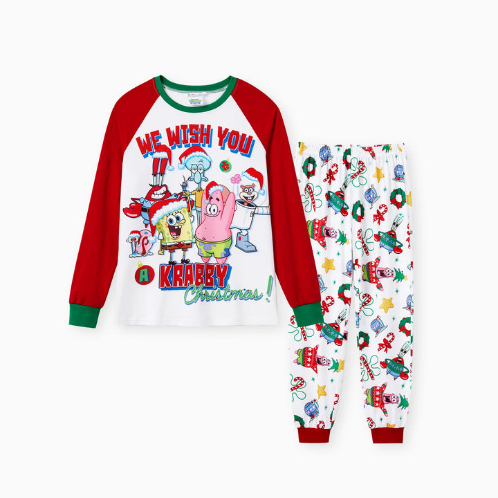 Conjuntos de Pijamas a Condizer da Família SpongeBob SquarePants com Estampado de Natal e Meias de Natal