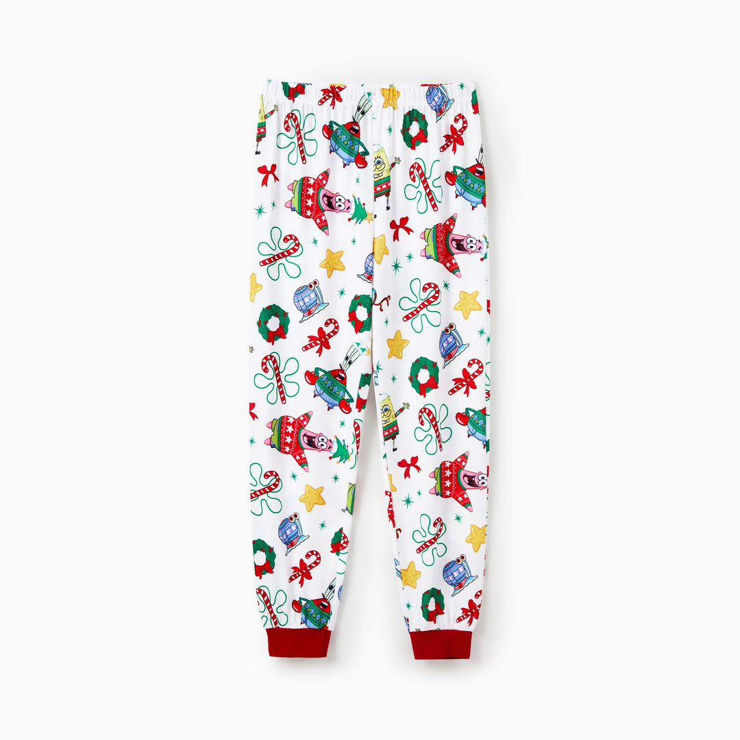 Conjuntos de Pijamas a Condizer da Família SpongeBob SquarePants com Estampado de Natal e Meias de Natal