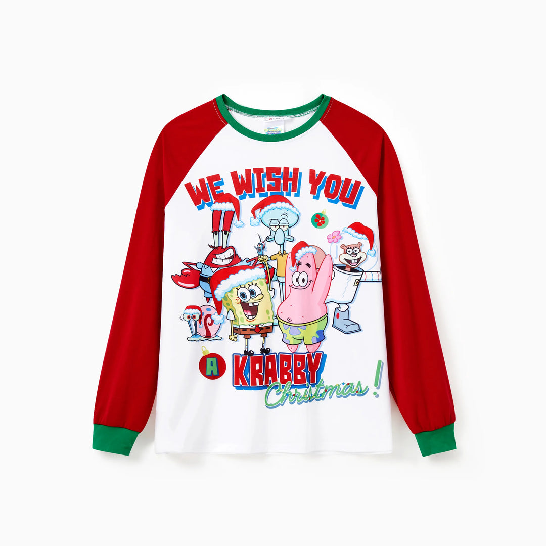 Conjuntos de Pijamas a Condizer da Família SpongeBob SquarePants com Estampado de Natal e Meias de Natal