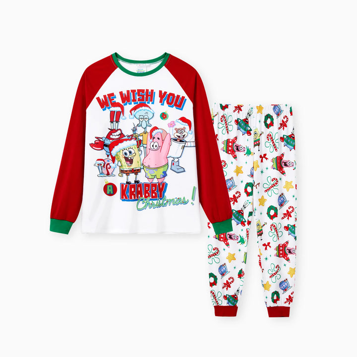 Conjuntos de Pijamas a Condizer da Família SpongeBob SquarePants com Estampado de Natal e Meias de Natal