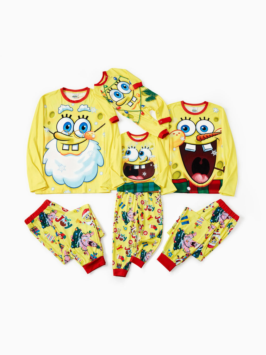 Conjuntos de Pijamas Natalícios em Conjunto Cor de Esponja Bob para a Família com Meias de Natal