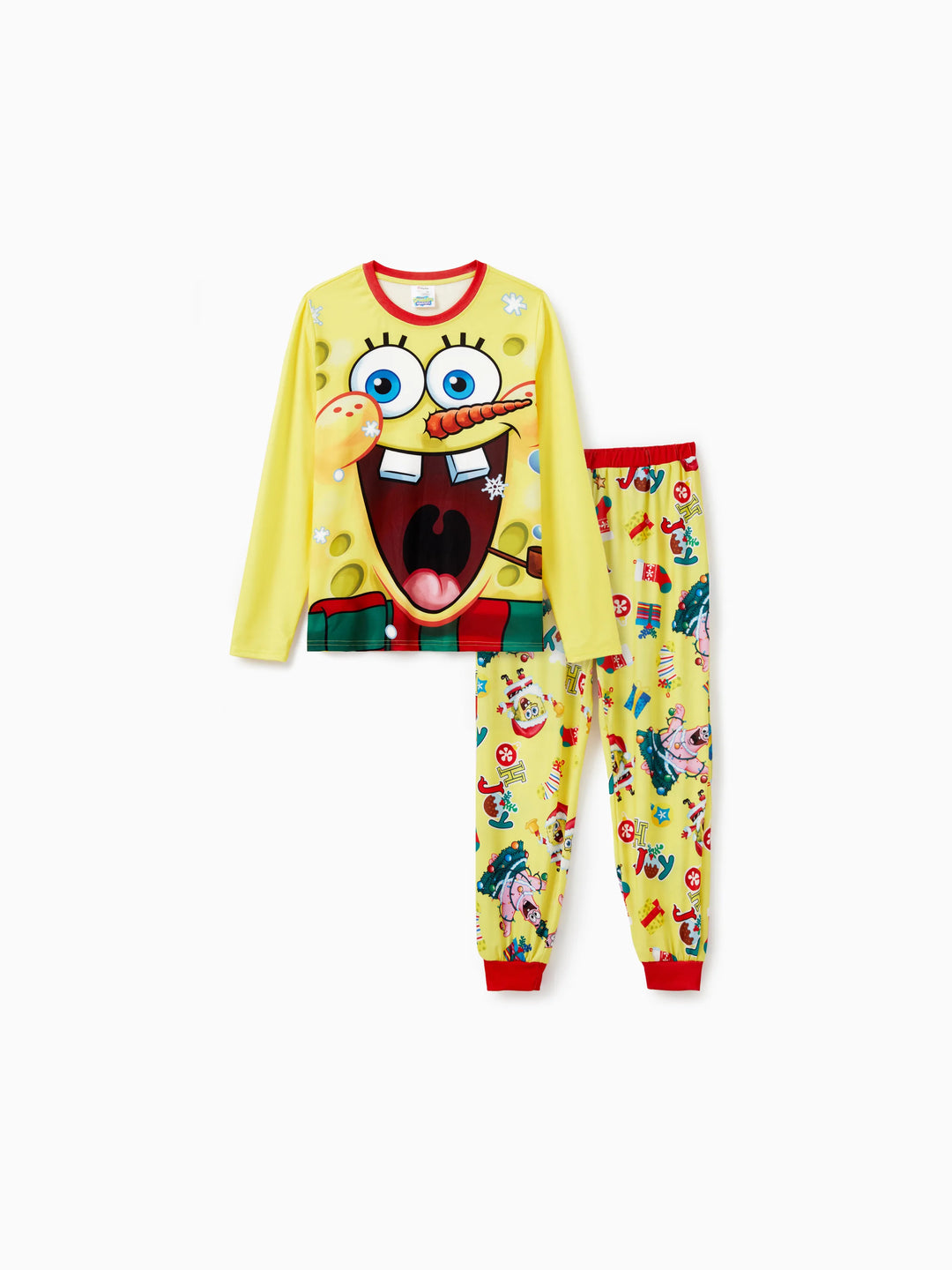 Conjuntos de Pijamas Natalícios em Conjunto Cor de Esponja Bob para a Família com Meias de Natal