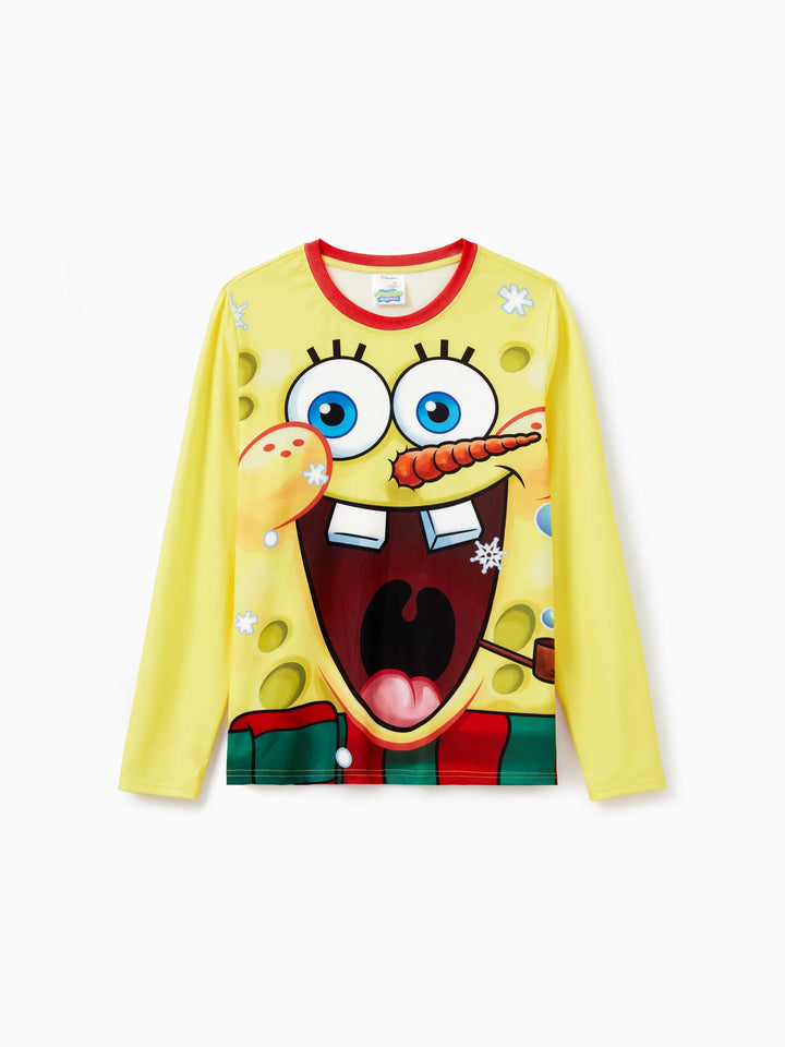 Conjuntos de Pijamas Natalícios em Conjunto Cor de Esponja Bob para a Família com Meias de Natal