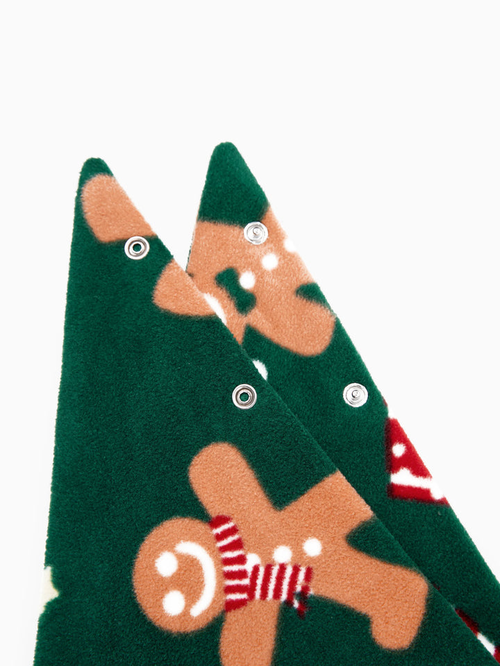 Conjuntos de Pijamas de Natal para a Família em Fleece com Pai Natal e Mangas Compridas, acompanhados por Meias de Natal, na Cor Verde Escuro