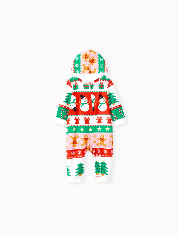 Pijamas de uma peça Conjuntos de Natal Coordenados Estampados com Zíper à Frente Impressão Holly Jolly com Meias de Natal Fundo Multicolorido