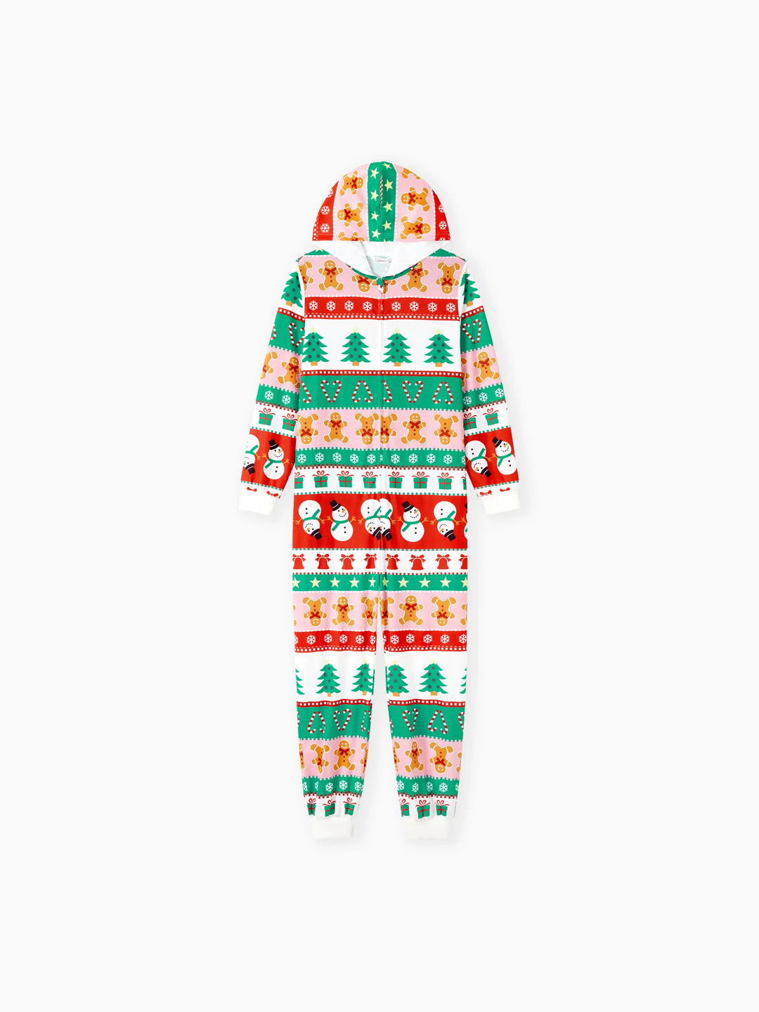 Pijamas de uma peça Conjuntos de Natal Coordenados Estampados com Zíper à Frente Impressão Holly Jolly com Meias de Natal Fundo Multicolorido