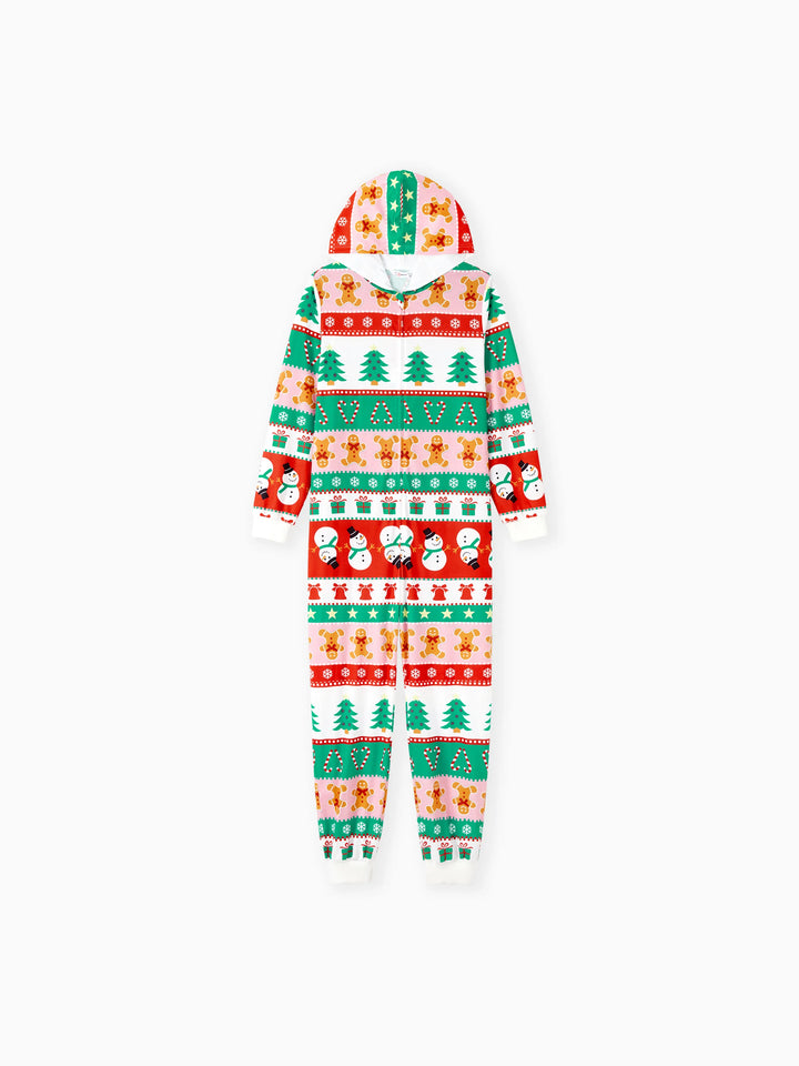 Pijamas de uma peça Conjuntos de Natal Coordenados Estampados com Zíper à Frente Impressão Holly Jolly com Meias de Natal Fundo Multicolorido