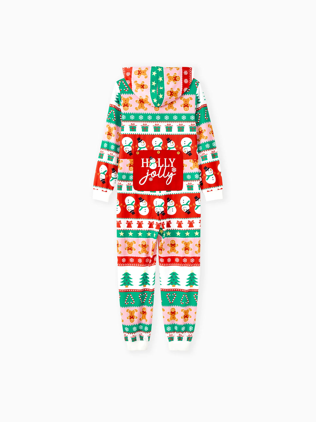 Pijamas de uma peça Conjuntos de Natal Coordenados Estampados com Zíper à Frente Impressão Holly Jolly com Meias de Natal Fundo Multicolorido