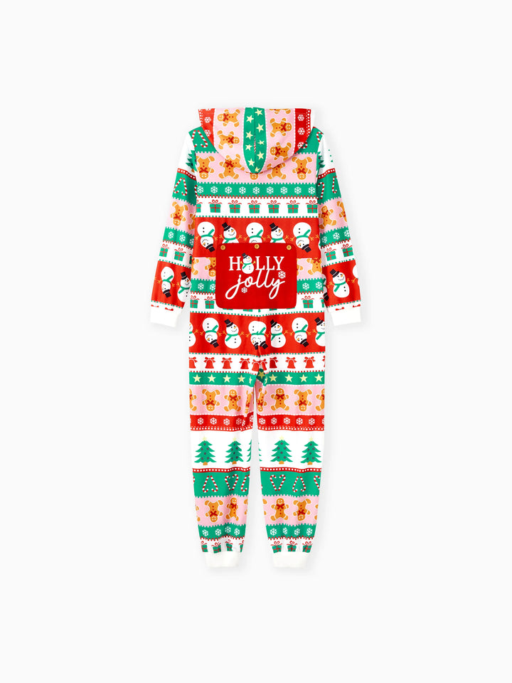 Pijamas de uma peça Conjuntos de Natal Coordenados Estampados com Zíper à Frente Impressão Holly Jolly com Meias de Natal Fundo Multicolorido