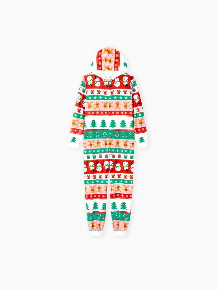 Pijamas de uma peça Conjuntos de Natal Coordenados Estampados com Zíper à Frente Impressão Holly Jolly com Meias de Natal Fundo Multicolorido